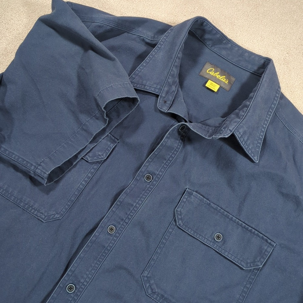 Cabelas Shirt Mens 3XL Blue Short Sleeve Heavy Canvas Camp Work Utility‎